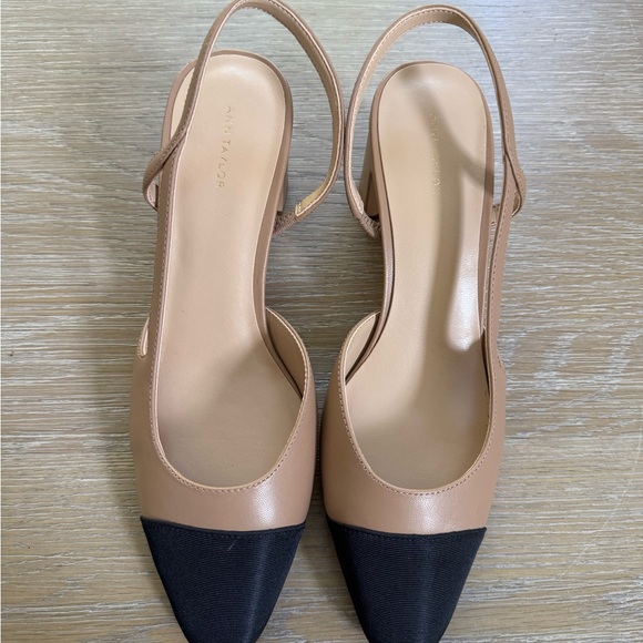 NEW Ann Taylor women’s tan black cap toe sling back heels shoes pumps size 8.5 - Picture 5 of 6